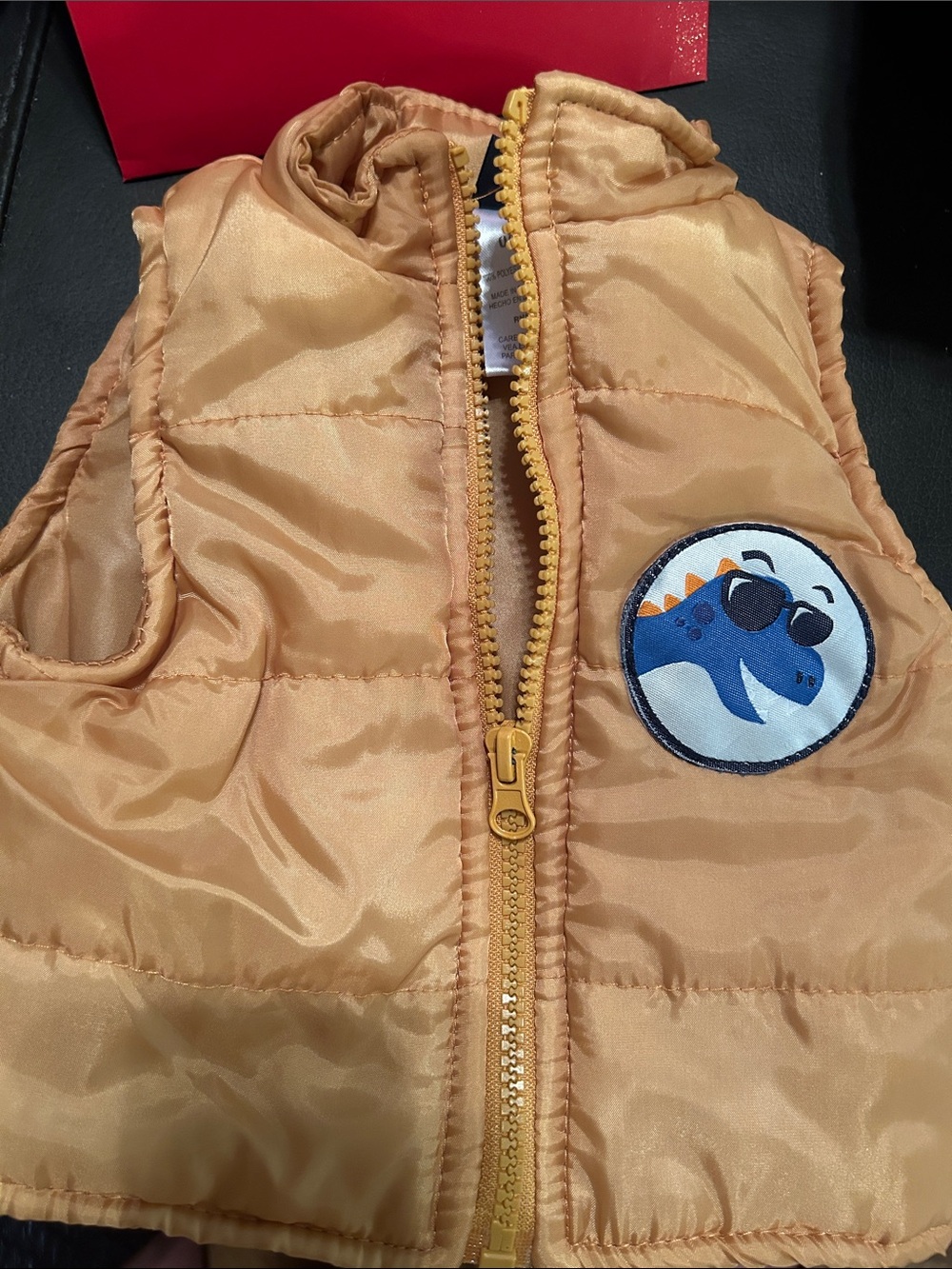 rebels Kids Tan Puffer Vest with Dino Patch